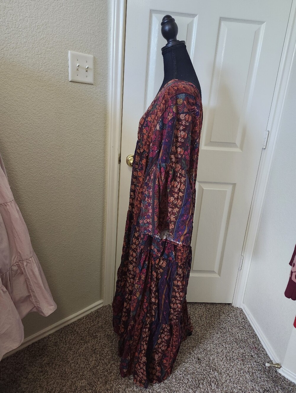 Natural Life Bohemian Floral Tiered Maxi Dress - Burgundy Multi Xxl - Picture 10 of 16